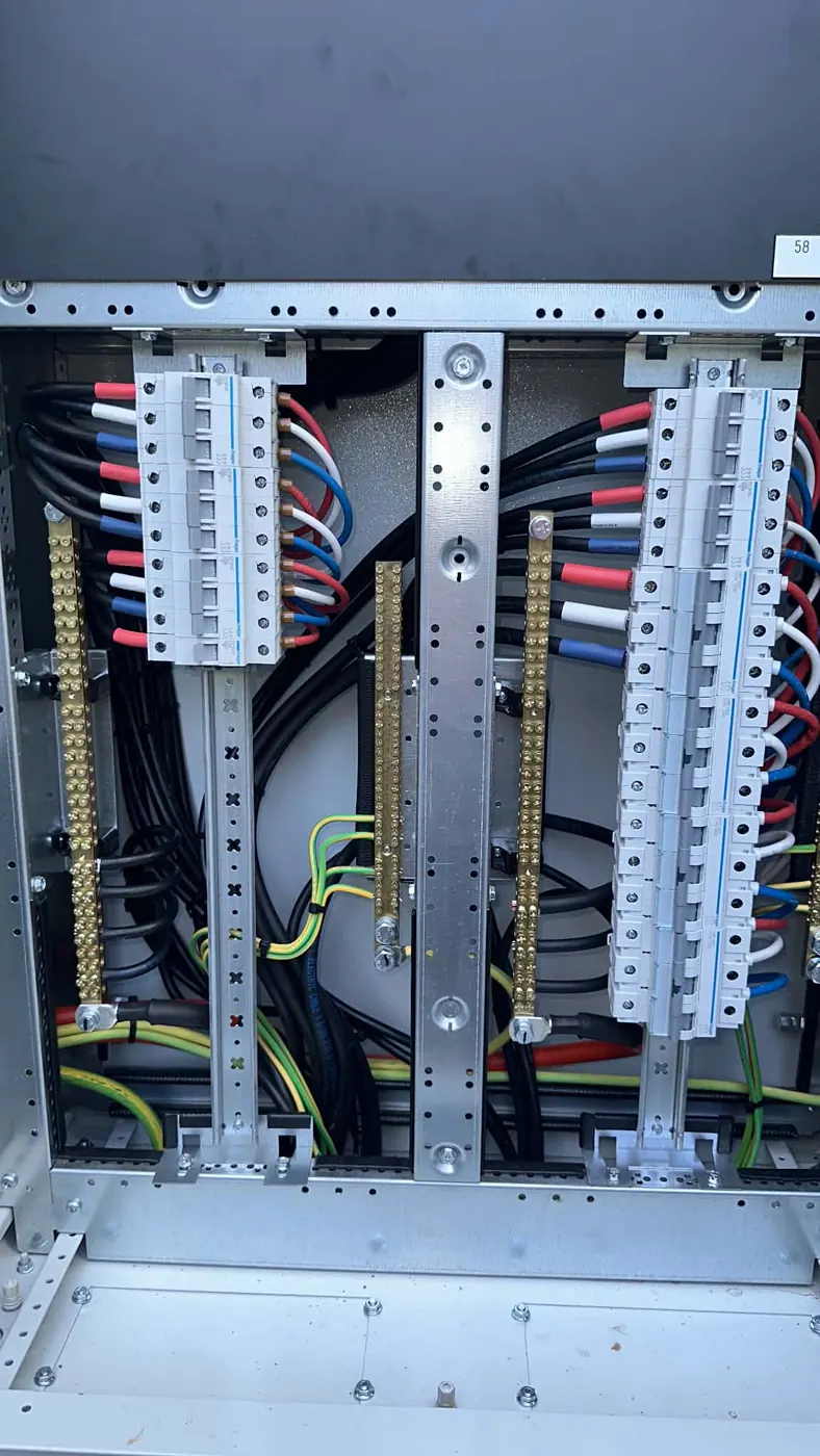 Switchboard build for a machinery shed at Mawson Lakes Golf Course, cables dressed and terminated